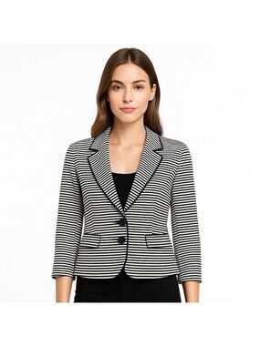 BCBG Striped Black & White Cropped Blazer Jacket Women’s Small